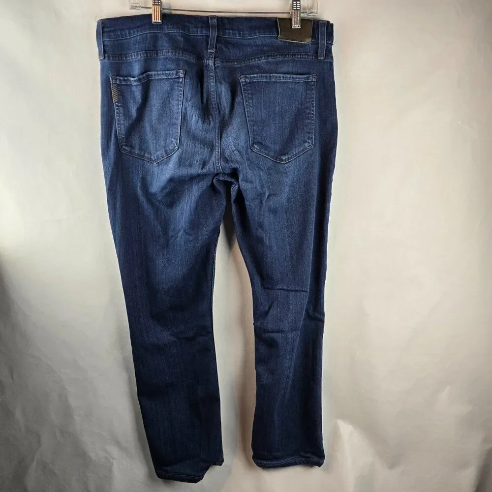Paige Jeans Mens 34x27 Blue Denim Federal Slim Straight Dark Wash Stretch Damage